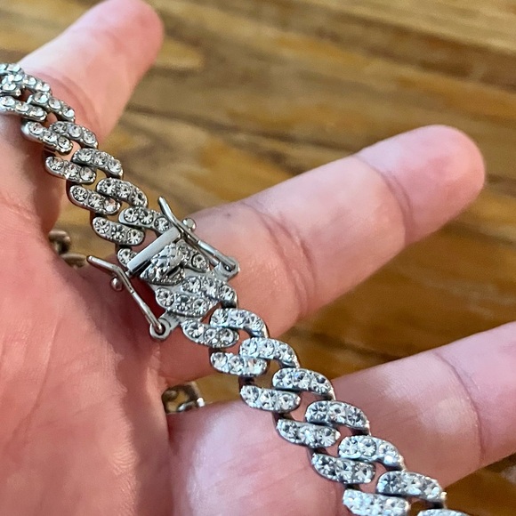 Unisex PLUS SIZE Cuban Link Tennis Bracelet - Silver/Zirconia - Fits 9.75-10 in - Picture 6 of 9